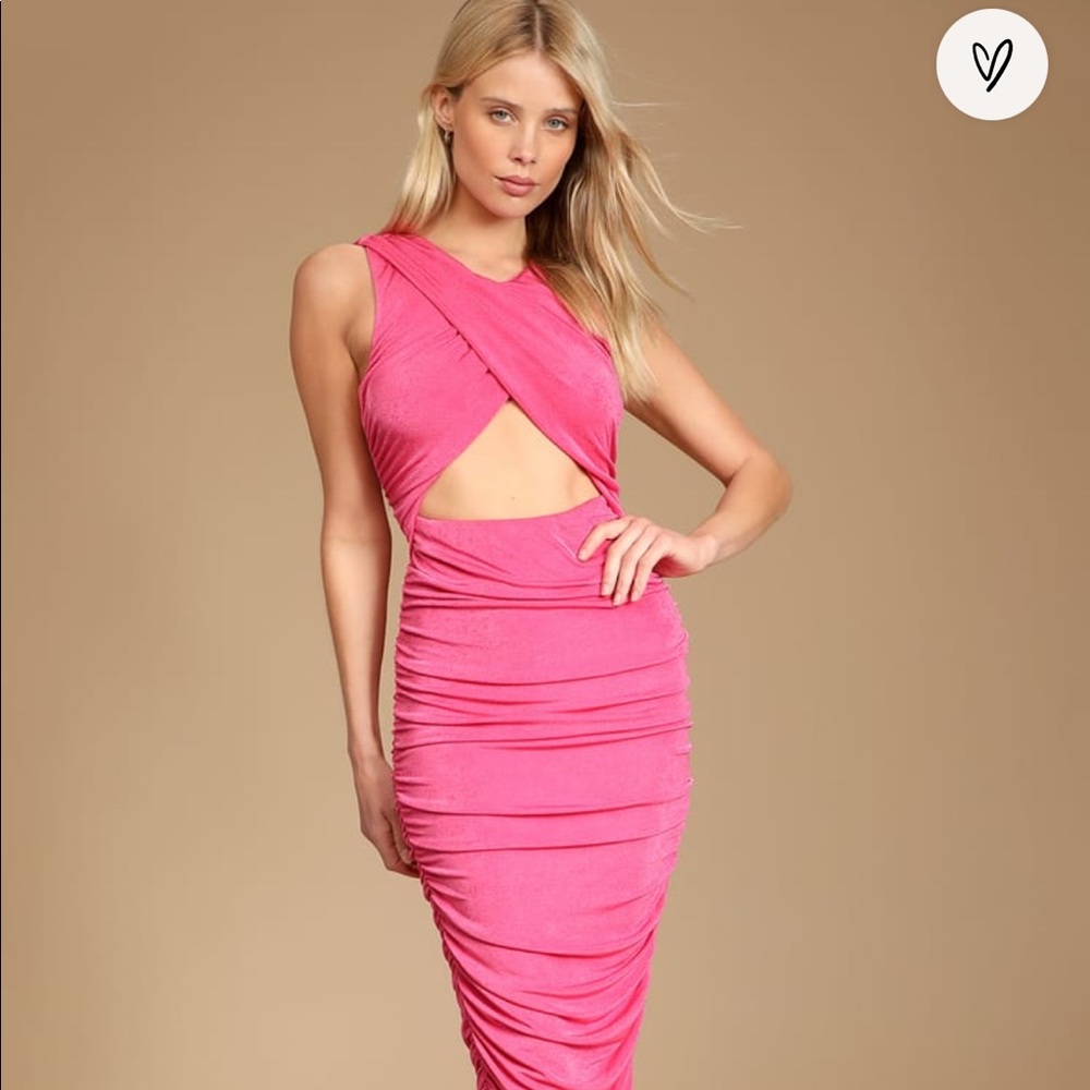 You Can't Ruche Love Pink Ruched Cutout Bodycon Midi Dress